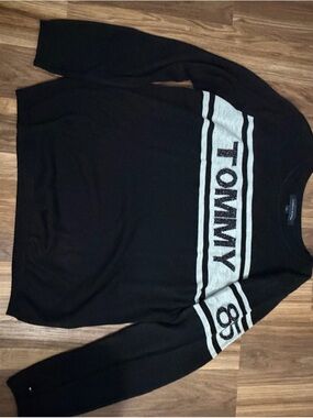 Tommy Hilfiger Black Crewneck Sweater with Gray Logo Band